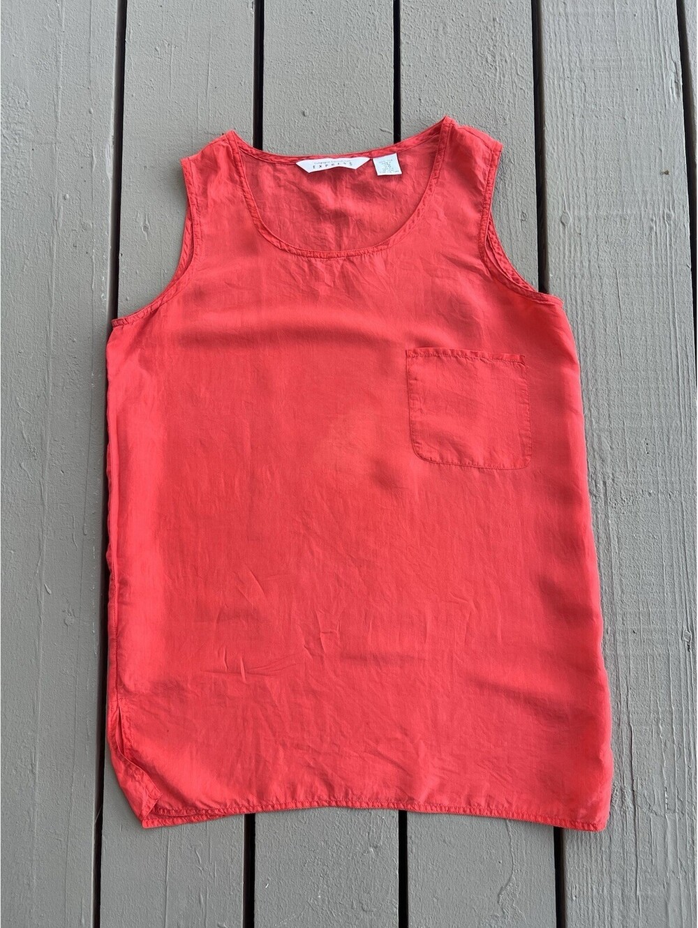 Vintage Express Women’s Sleeveless Silk Tank Top Red Coral Pocket Blouse XS.